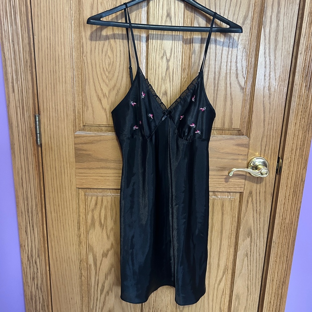 Adonna Black Chemise with Pink Floral Accents